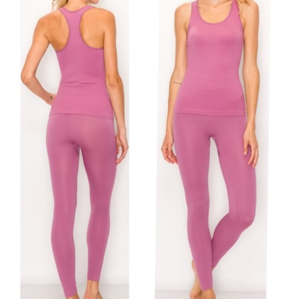 Mauve Ribbed Tank and Legging Set